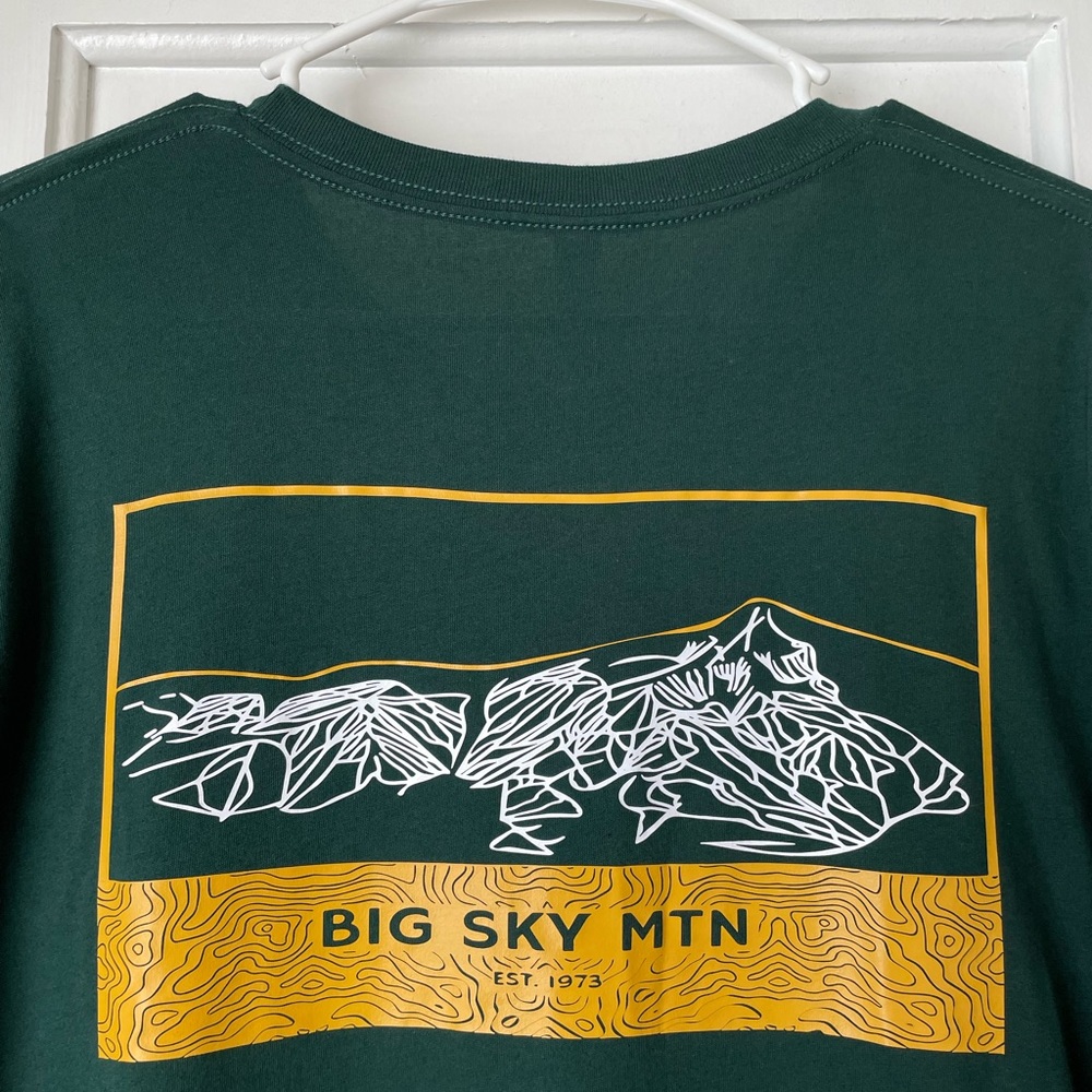 Big Sky Mountain Unisex Handmade Green Graphic Crewneck T-Shirt